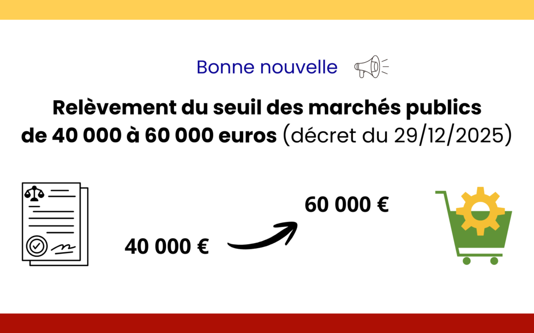 Bonne nouvelle – Relèvement du seuil des marchés publics de 40000 à 60000 euros (décret du 29/12/2025)